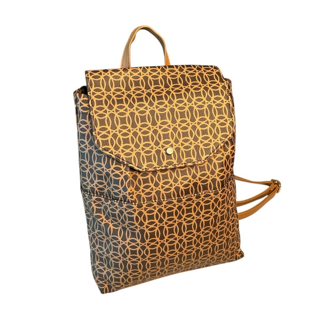 Brown Patterned Faux Leather Backpack - Picture 2 of 11